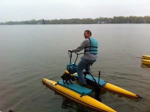 Paul Myers and his dog take the hydrobike out on Crystal Lake
